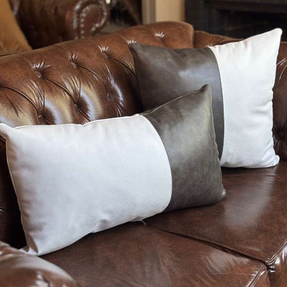 Conjunto com 02 Almofadas DUE em Couro Grafite e Branco