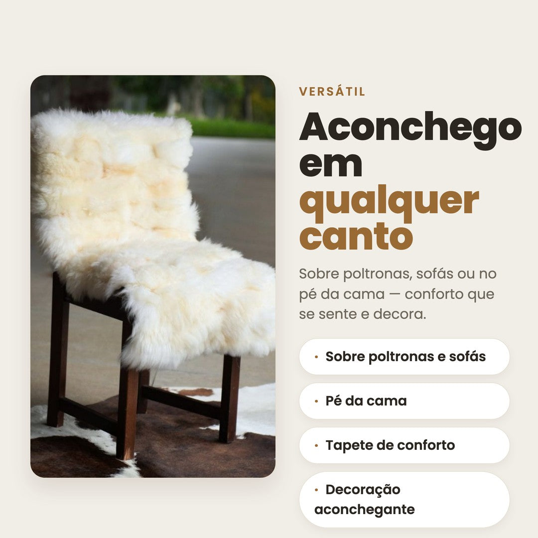 DECOURO · Capa para Cadeira em Pelego Natural — Ultra Maciez — Versatilidade