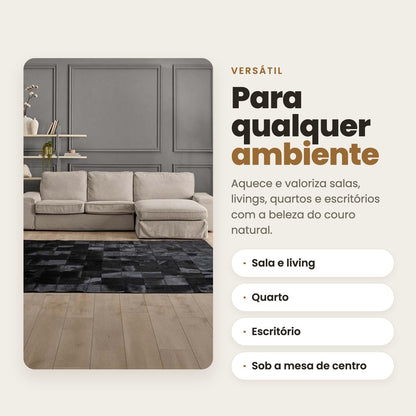 DECOURO · Tapete Quadriculado All Black em Couro Legítimo — Versatilidade