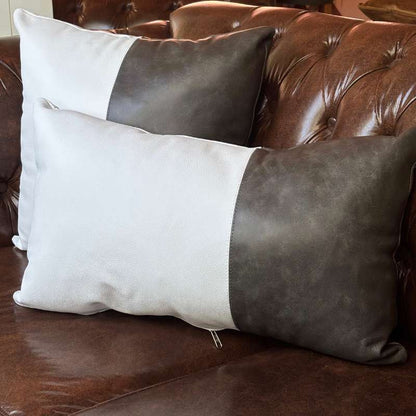 Conjunto com 02 Almofadas DUE em Couro Grafite e Branco