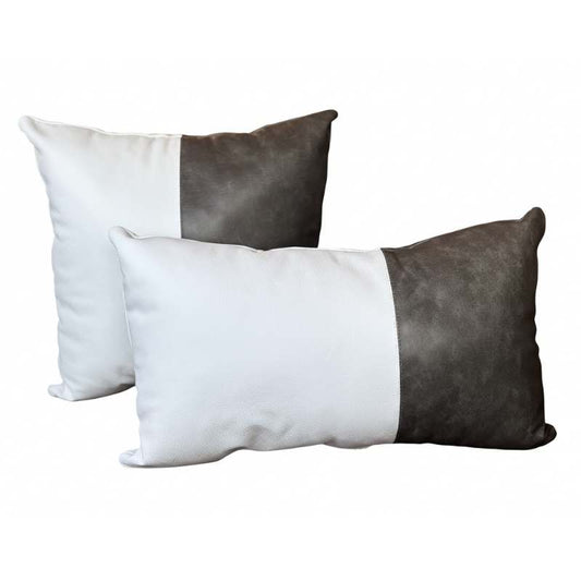 Conjunto com 02 Almofadas DUE em Couro Grafite e Branco