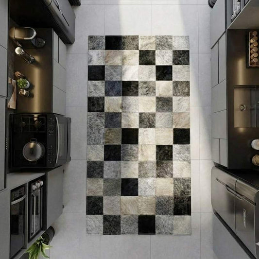 Passadeira Couro Natural tons de Cinza, Preto e Champagne  - Módulo 10x10cm