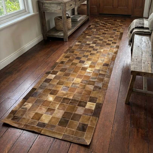 Passadeira Couro Legítimo Bege Escuro e Marrom - Módulo 10x10cm