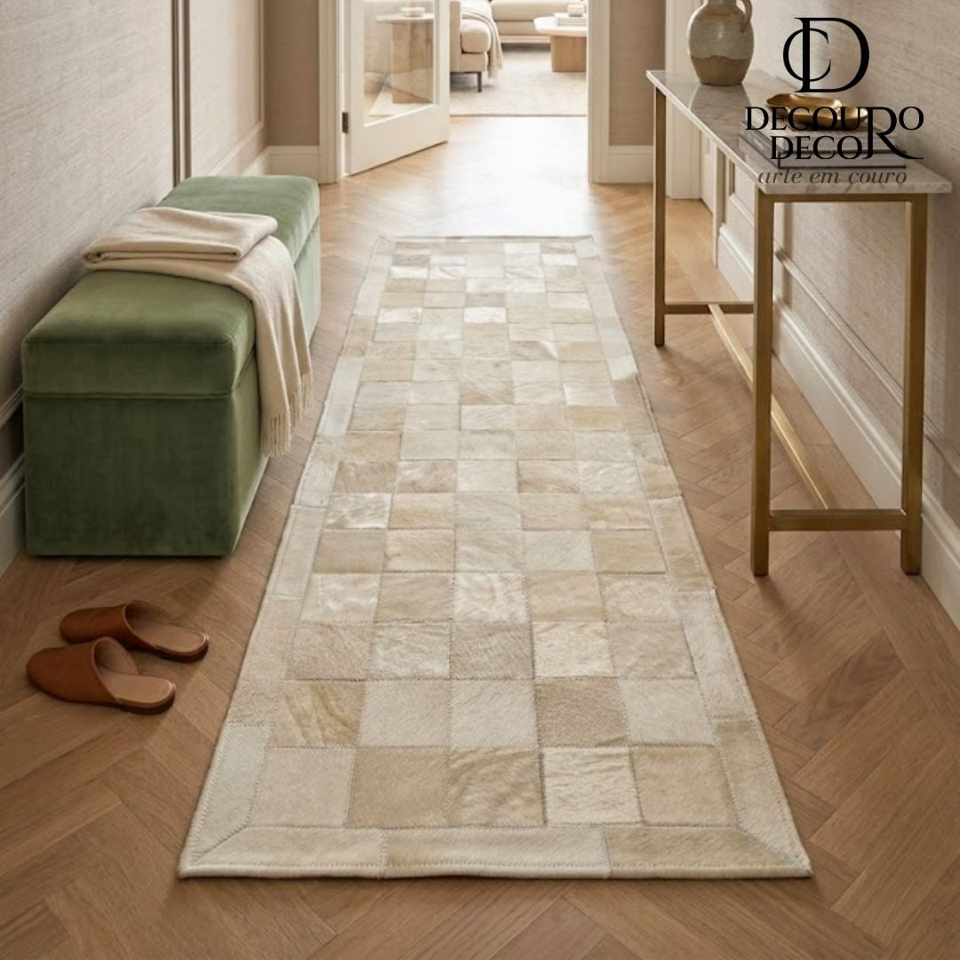 Passadeira de couro bovino natural para corredor - DECOURO