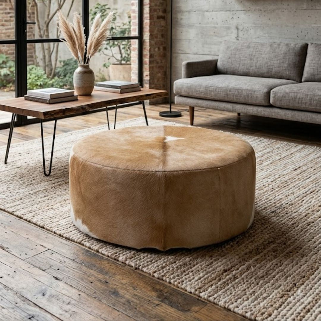 Tapete de couro de boi natural bege claro - pele de vaca formato natural para sala - DECOURO