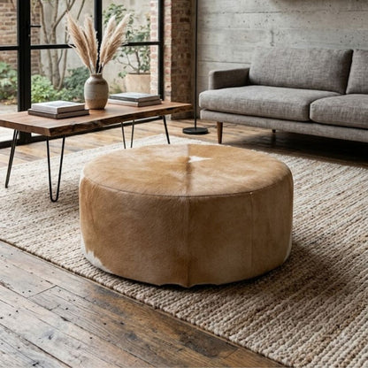 Tapete de couro de boi natural bege claro - pele de vaca formato natural para sala - DECOURO