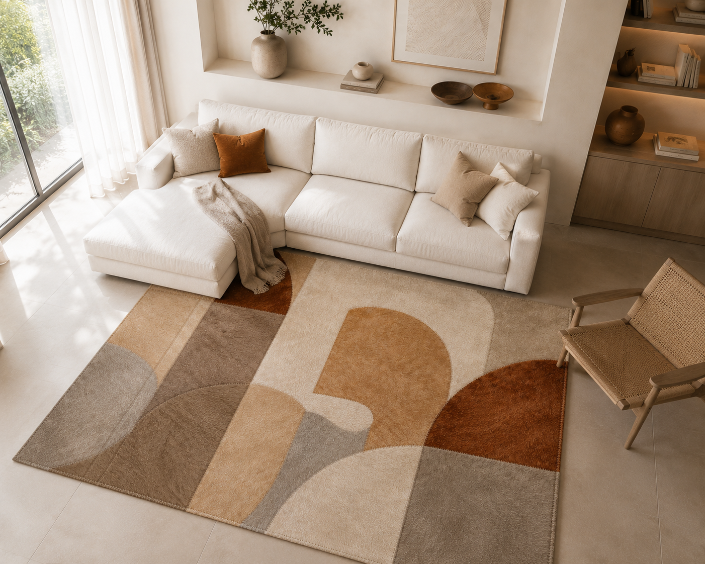 Tapete Savana Flow Orgânico - Couro Legítimo em ambiente de sala de estar decorada
