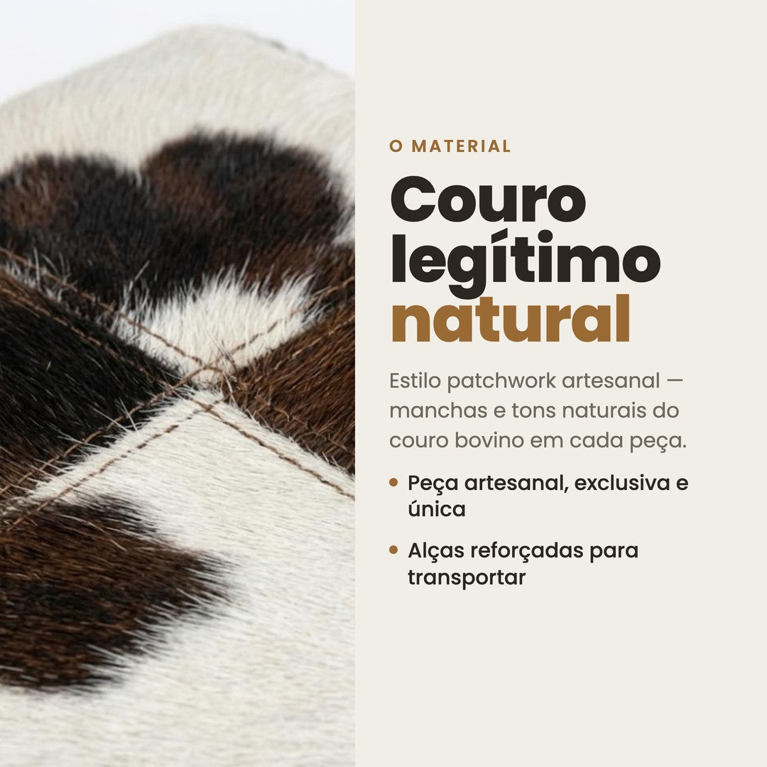 DECOURO · Puff Montana - Marrom e Branco - Couro Legítimo — Material