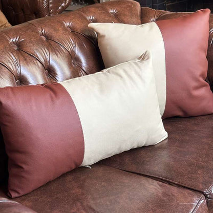 Conjunto com 02 Almofadas DUE em Couro Terracota e Pérola