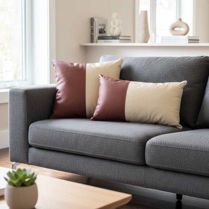 Conjunto com 02 Almofadas DUE em Couro Terracota e Pérola