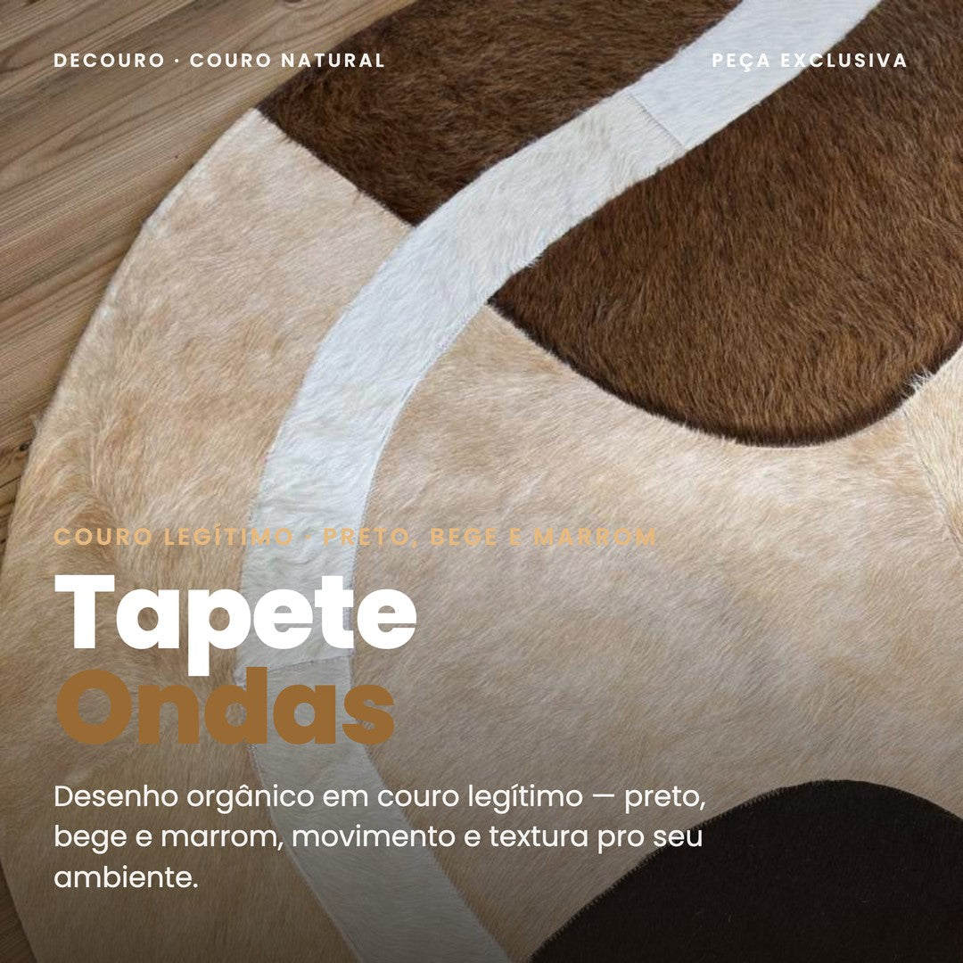 DECOURO · Tapete de Couro Orgânico Ondas Preto, Bege e Marrom — Hero