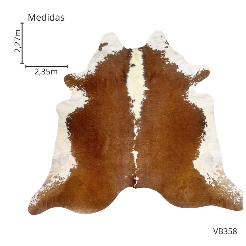 Tapete Bovino Natural Vermelho e Branco I VB358 I  2,27 x 2,35 m