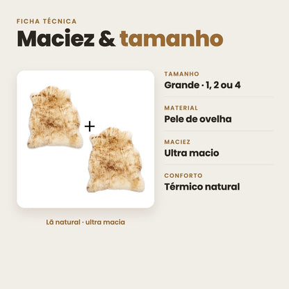 DECOURO · Pelego Natural Chamuscado Dourado Macio Tamanho Grande — Características