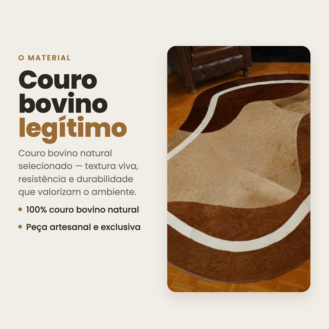 DECOURO · Tapete de Couro Orgânico Ondas Terracota e Creme — Material