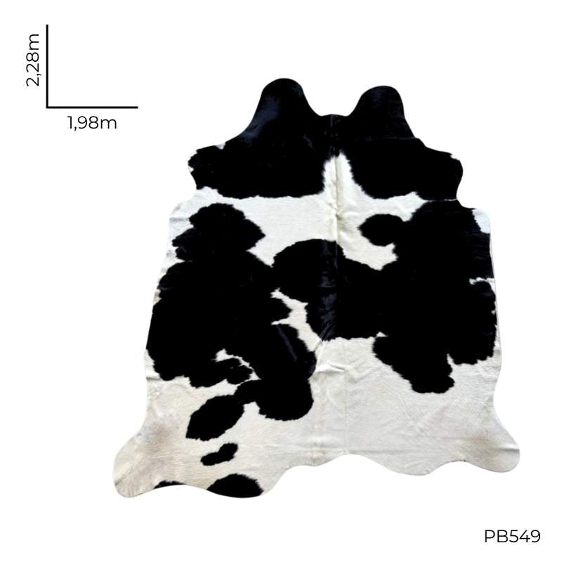 Tapete Bovino Natural Preto e Branco I PB549 I  2,28x1,98m - Tamanho Grande