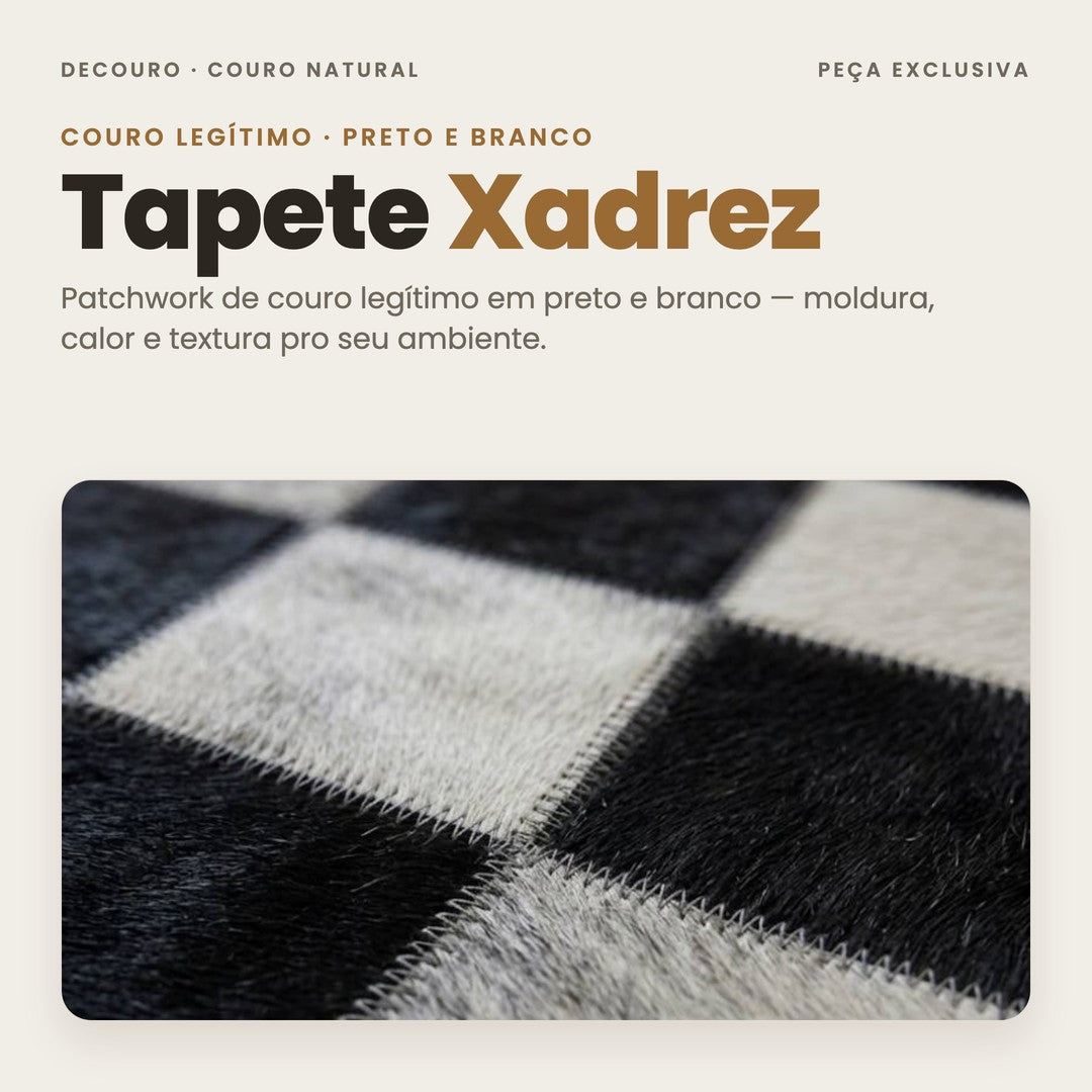 DECOURO · Tapete Xadrez - Preto e Branco Módulo 10x10 cm em Couro Legítimo — Hero