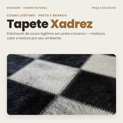 DECOURO · Tapete Xadrez - Preto e Branco Módulo 10x10 cm em Couro Legítimo — Hero