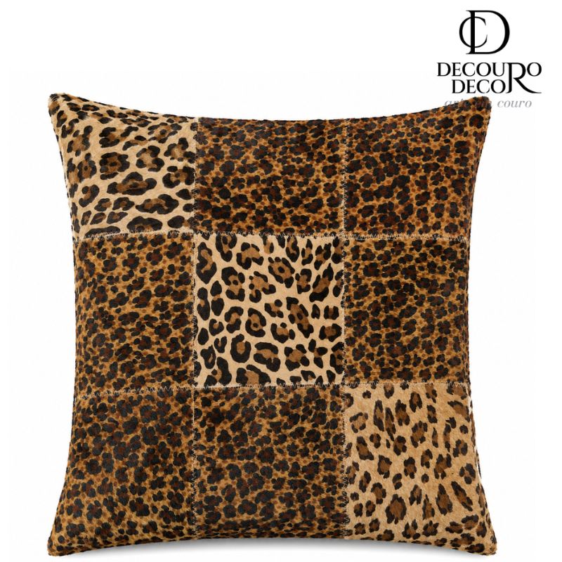 Almofada de Couro Legítimo Animal Print Onça - Quadriculada 2