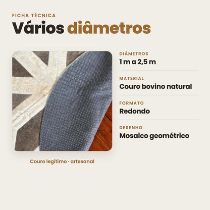 DECOURO · Tapete Mandala Stella - Branco e Cinza em Couro Legítimo — Características