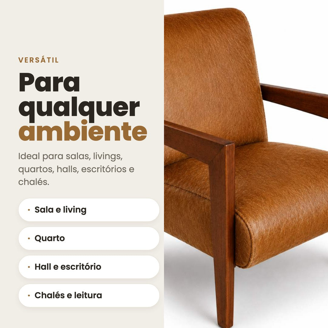 DECOURO · Poltrona Alice em Couro Bovino Natural  -  Marrom — Versatilidade