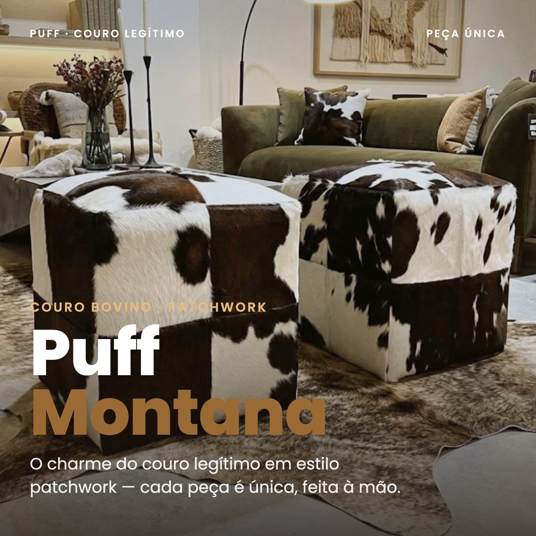 DECOURO · Puff Montana - Marrom e Branco - Couro Legítimo — Hero
