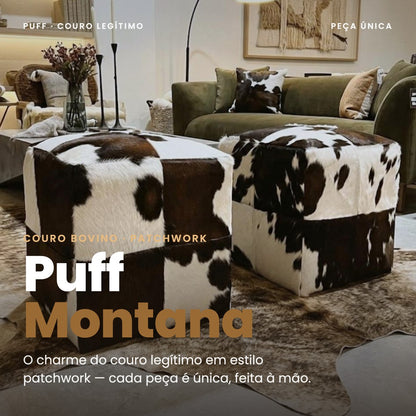 DECOURO · Puff Montana - Marrom e Branco - Couro Legítimo — Hero