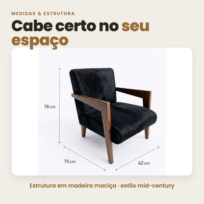 DECOURO · Poltrona Alice em Couro Bovino Preto | DECOURO — Medidas e características