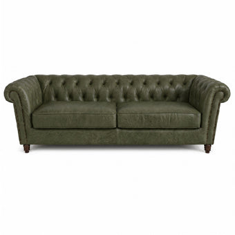 Sofá Inglês Chesterfield Verde Esmeralda em Couro Premium (Texturizado) 2, 3 ou 4 Lugares