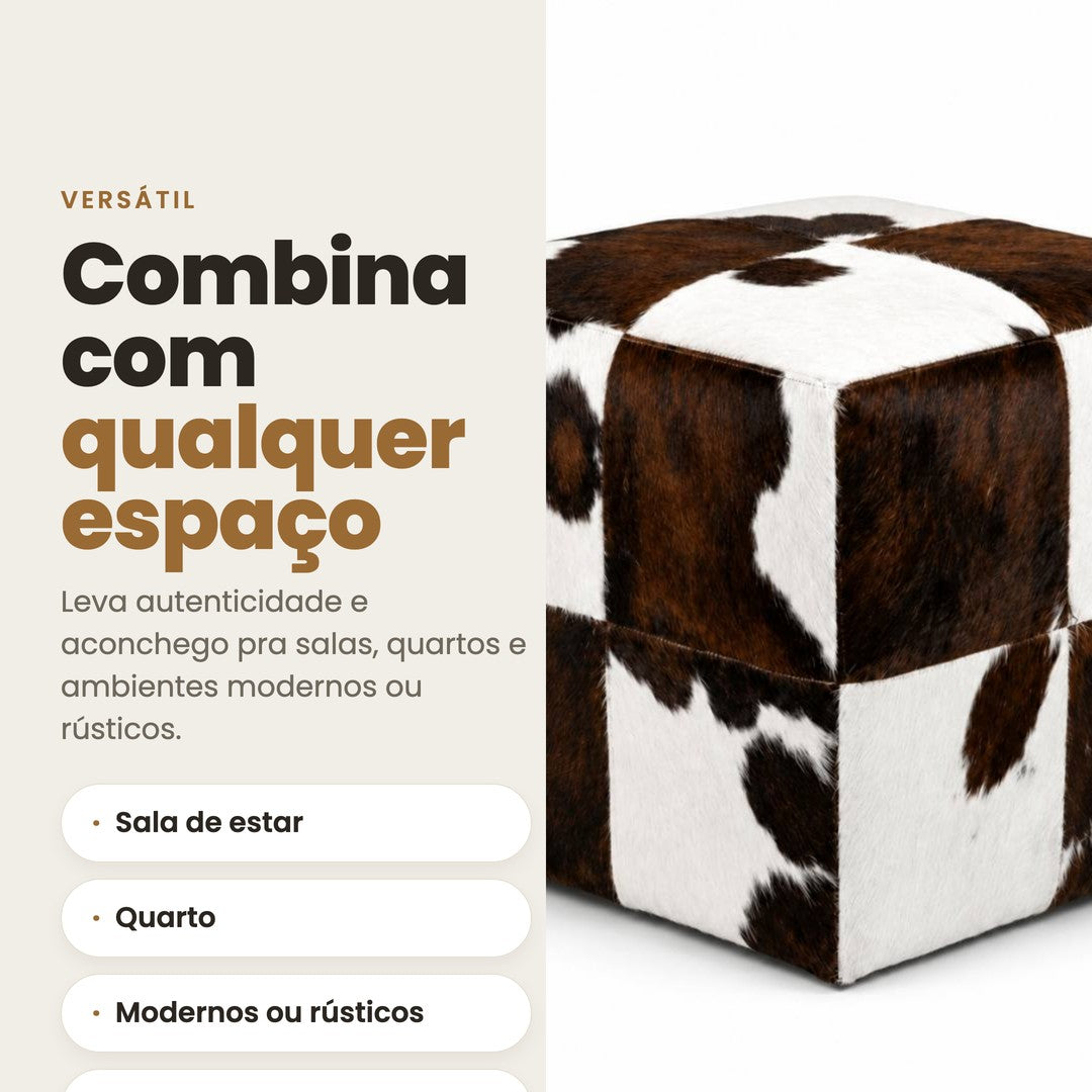 DECOURO · Puff Montana - Marrom e Branco - Couro Legítimo — Versatilidade