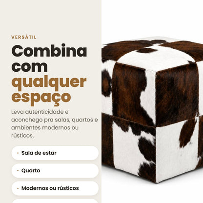 DECOURO · Puff Montana - Marrom e Branco - Couro Legítimo — Versatilidade