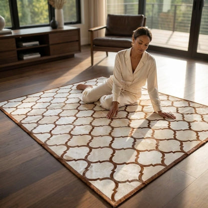 Tapete de Couro Mosaico Off White e Bege – Córdoba em ambiente