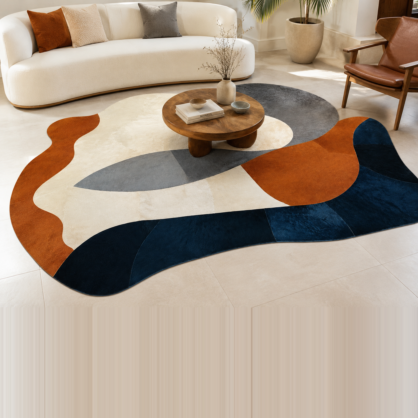 Tapete Lisboa Orgânico Marrom Azul e Creme