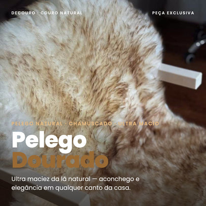 DECOURO · Pelego Natural Chamuscado Dourado Macio Tamanho Grande — Hero