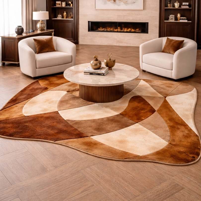 Tapete Terra Flow Orgânico - Couro Legítimo em ambiente de sala de estar decorada