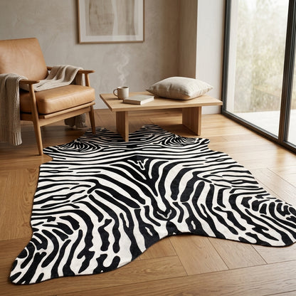 Tapete Bovino Serigrafia Zebra I 2.35m x 1.76m em Couro Legítimo — foto de ambiente 1:1