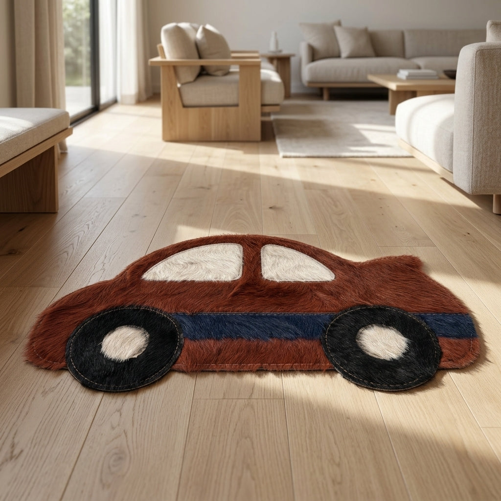 Tapete Infantil Carrinho de Passeio em Couro Bovino 100% Natural – Feito à Mão — foto de ambiente 1:1