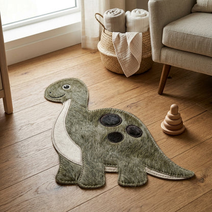 Tapete Infantil Dinossauro Pescoçudo em Couro Bovino 100% Natural – Feito à Mão — foto de ambiente 1:1