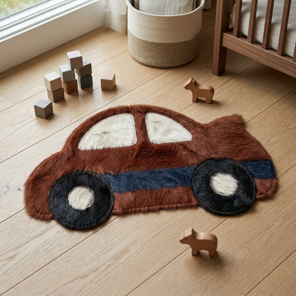 Tapete Infantil Carrinho de Passeio em Couro Bovino 100% Natural – Feito à Mão — foto de ambiente 1:1