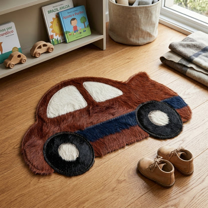 Tapete Infantil Carrinho de Passeio em Couro Bovino 100% Natural – Feito à Mão — foto de ambiente 1:1