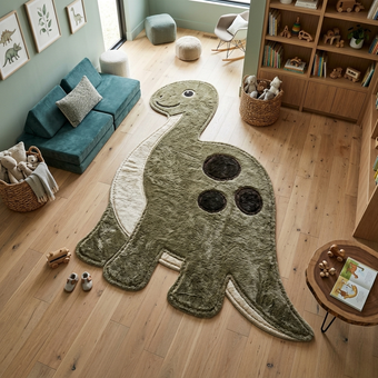 Tapete Infantil Dinossauro Pescoçudo em Couro Bovino 100% Natural – Feito à Mão