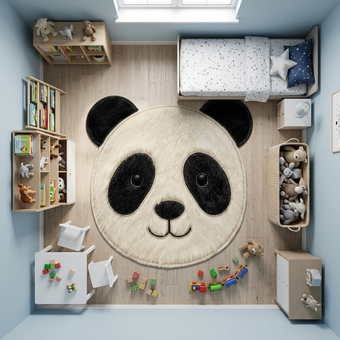 Tapete Infantil Carinha de Panda em Couro Bovino 100% Natural – Feito à Mão