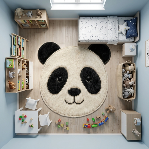 Tapete Infantil Carinha de Panda em Couro Bovino 100% Natural – Feito à Mão — foto real 11