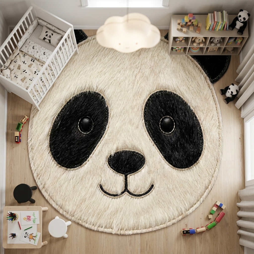 Tapete Infantil Carinha de Panda em Couro Bovino 100% Natural – Feito à Mão — foto real 12
