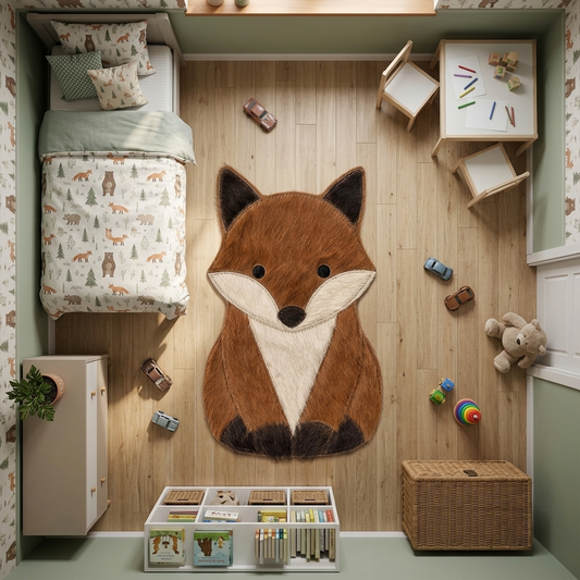 tapete infantil raposa em couro bovino natural no quarto de bebê
