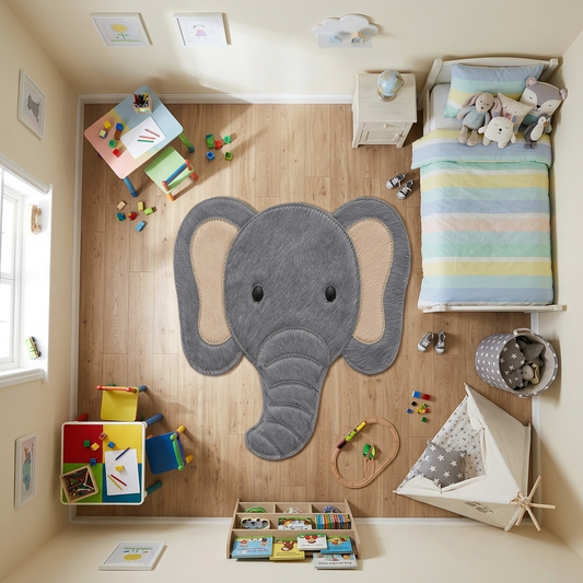 tapete infantil elefante em couro bovino natural no quarto de bebê