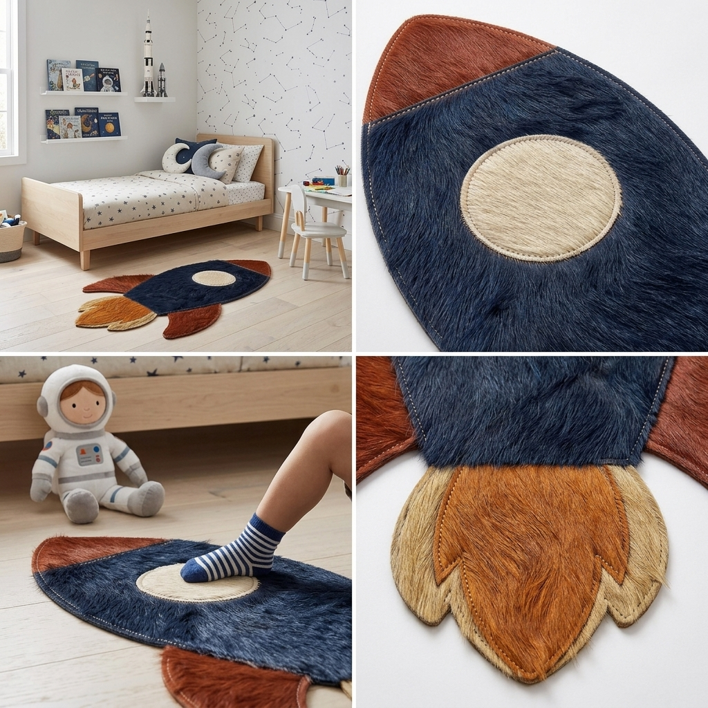 tapete infantil foguete — textura do couro bovino natural em close