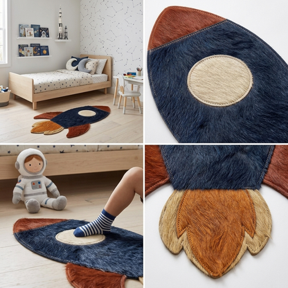 tapete infantil foguete — textura do couro bovino natural em close