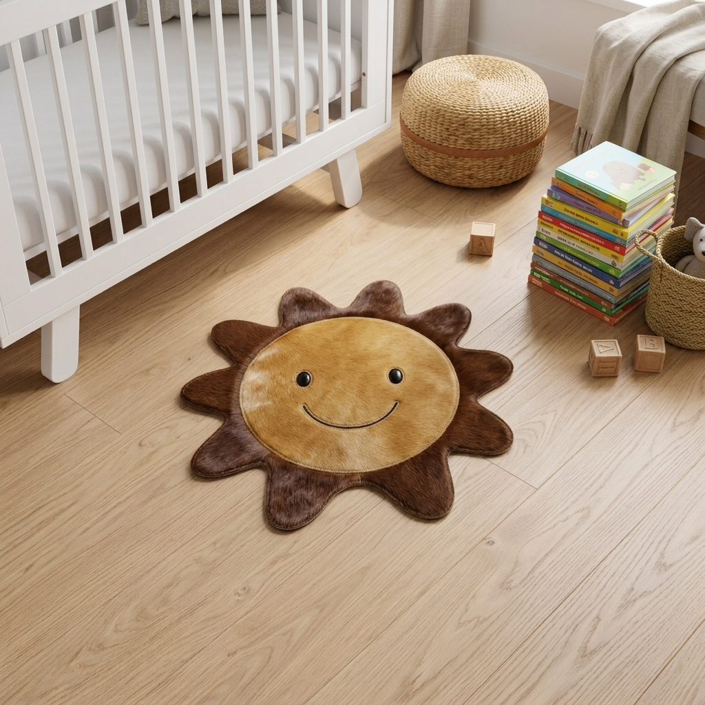 Tapete infantil Sol Sorridente — vista completa da peça em couro natural
