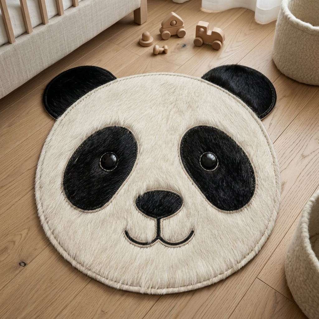 Tapete Infantil Carinha de Panda em Couro Bovino 100% Natural – Feito à Mão — foto de ambiente 1:1