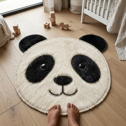 Tapete Infantil Carinha de Panda em Couro Bovino 100% Natural – Feito à Mão — foto de ambiente 1:1